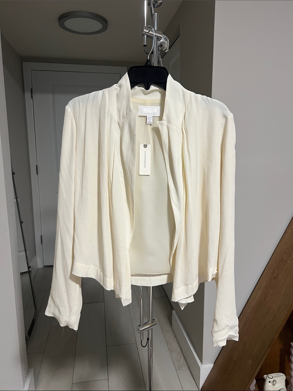 Anthropologie Cream Open-Front Draped Blazer